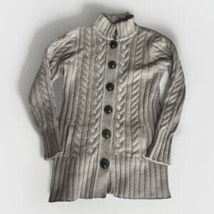 Eddie Bauer Women’s Cable Knit Long Button Cardigan Sweater Beige Alpaca Wool M